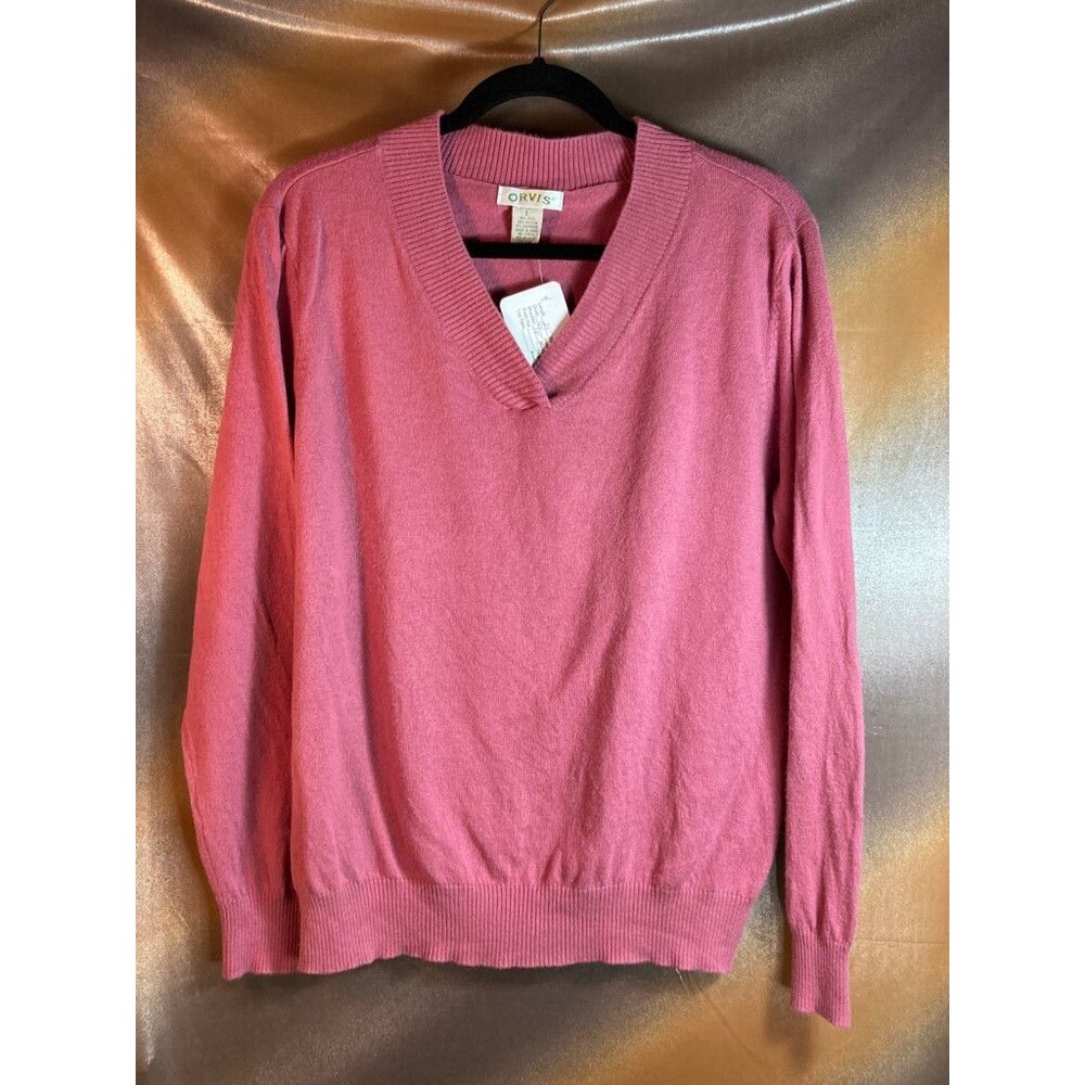 Orivis womens‎ rose Sweater cashmere v neck size L 44” chest W